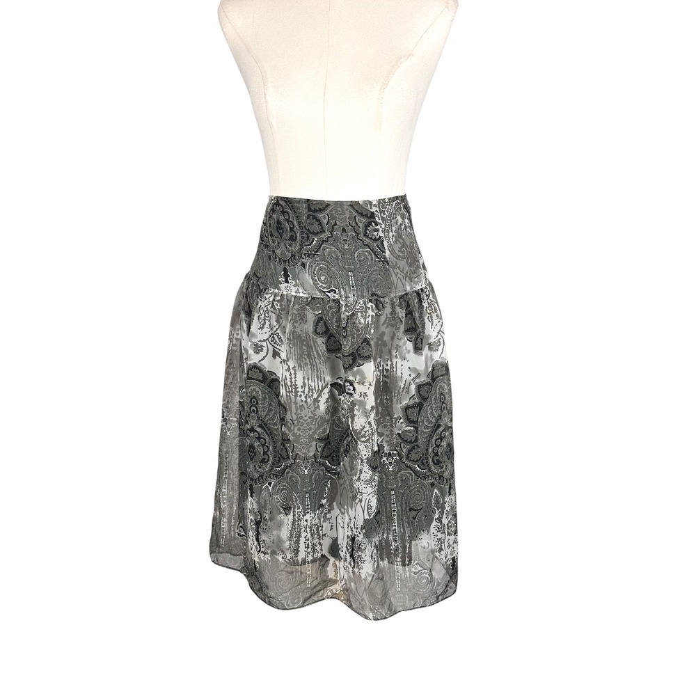 Vintage Y2K Whimsigoth Sheer Paisley Midi Skirt Black Grey Plus Size 3X 90s Goth